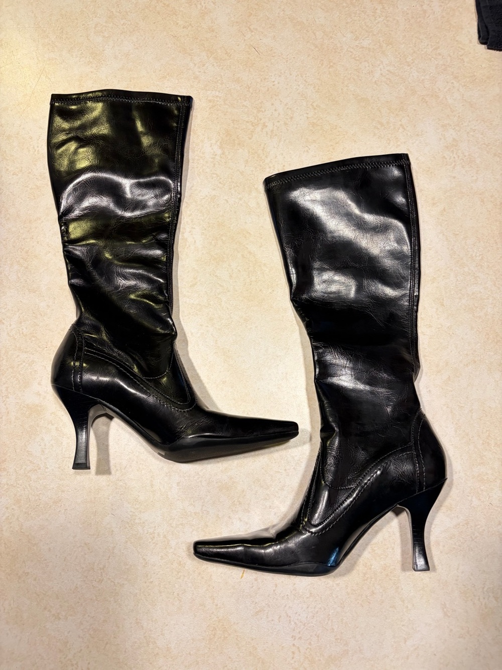 Franco Sarto Black Pointed-Toe Knee-High Heeled Boots